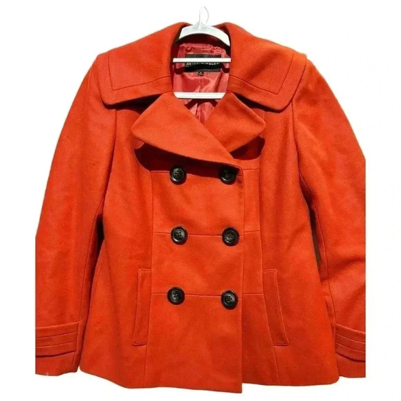 Antonio Melani Women's Orange Wool Blend Pea Coat Size 6 Winter Quiet Luxury - Picture 2 of 10